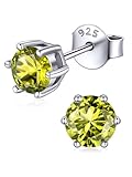 ChicSilver Hypoallergenic Birthstone Earrings, 925 Sterling Silver Round Cut Peridot Stone August Birthstone Stud Earrings for Women Nickel Free