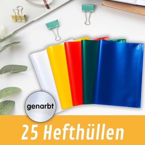 perfect line 25 Hefthüllen DIN-A4, 5 Farben, Heftumschlag transparent genarbt, Heftschoner aus recyclebarem PP, dokumentenecht – Ansicht 3