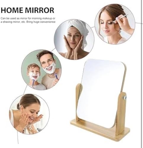 Image of Basto Wooden Tabletop Makeup Mirror - 360 Rotating Adjustable Vanity Desk Mirror, Portable for Bathroom, Bedroom, Living Room, Shaving & Makeup (Small)