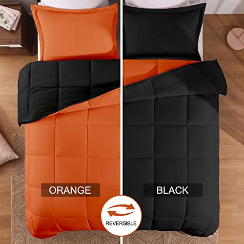 Basic Beyond Queen Size Comforter Set - Orange And Black Reversible Bed Comforter Set For All Season - 3 Pieces (1 Comforter + 2 Pillow Shams) #TOP1