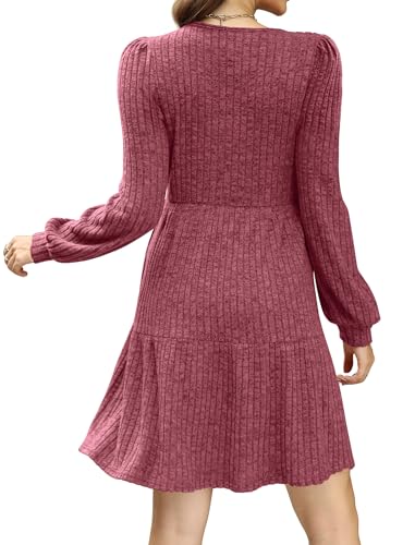 Image of Sampeel Womens Square Neck Long Sleeve Fall Dresses Casual Babydoll Sweater Dress