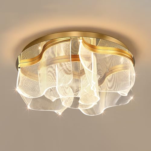 Jadssox Lámpara de Techo LED Regulable Moderna Dorada, luz de Techo acrílica de 58 W para Pasillo, Dormitorio, Sala de Estar, Comedor, Luces de Techo Redondas, 19,7'