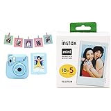 instax Mini 11 Zubehör Kit in Himmelblau & Mini Sofortbildfilm (5 x 10Stück) 5er Packung, weißer Rand, passend für alle instax Mini Kameras und Drucker