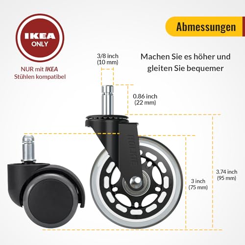 HOLKIE Bürostuhl Rollen für Bürostühle 5er-Set für Parkett Hartbodenrollen Boden 10x22 mm Transparent Schreibtischstuhl Gummirollen für Stühle als Computer-Gaming-Stuhl Bürostuhlrollen Sehr Leise