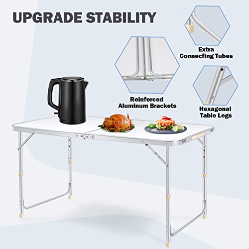 Coobi Folding Table 4 Foot,Portable Picnic Dining Camping Table Indoor Outdoor, Height Adjustable Camping Table,Folding Table With Handle,Easy To Carry For Traveling Beach Bbq Party #TOP2