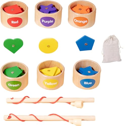 Jeu de pêche magnétique coloré avec puzzle de classification en bois naturel