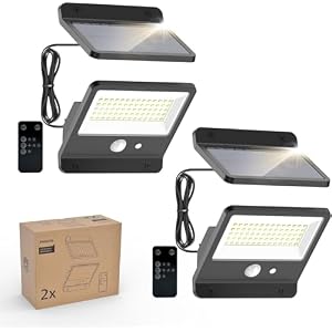 Philips Solar Security Outdoor LED 6500K, Solar-Powered Flood w/PIR Motion Sensor, Remote Control w/16ft Cable, IP65 Waterproof, 3 Modes (2)