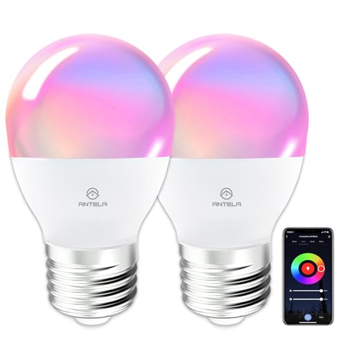 ANTELA Lampadine LED Alexa Inteligente WiFi E27 G45, 4,9W 470LM Dimmerabile RGB & 2700K-6500K Bianco Freddo Caldo, Compatibile con Alexa/Google Home, 2Pezzi