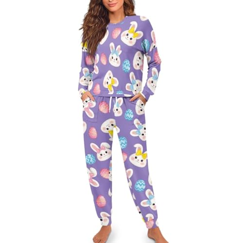 Image of Womens Lounge Set Long Sleeve Soft Pajama Sets Casual 2 Piece Pj Outfit Crewneck Sleepwear with Pockets Plus Size