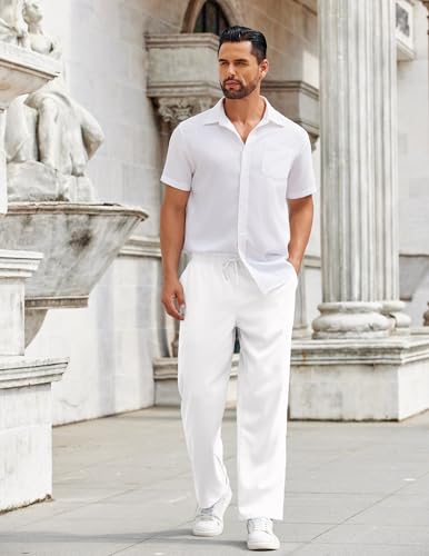 COOFANDY Mens Casual Pants Drawstring Elastic Waist Pants Linen Summer Beach Pants4