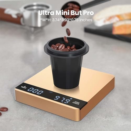 Image of Mini Coffee Scale with Timer, Maestri House Rechargeable Espresso Scale, 2kg /0.1g Accurate Scale for Espresso and Pour-Over Coffee, Portable Digital Kitchen Scale with Automatic Timing-Gold