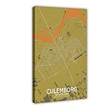 ACFTAIN CULEMBORG - Póster de mapa de los Países Bajos con diseño de color en lienzo, decoración de pared, pósteres para el hogar, bar, restaurante, garaje, cafetería, logotipo, regalo, 50 x 75 cm