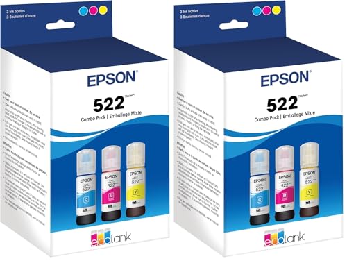 Image of Epson 522 EcoTank Ink Ultra-high Capacity Bottle Color Combo Pack (T522520-S) Works with ET-2720,2800,2803,2840,4700,4800,4810,(Pack of 2)