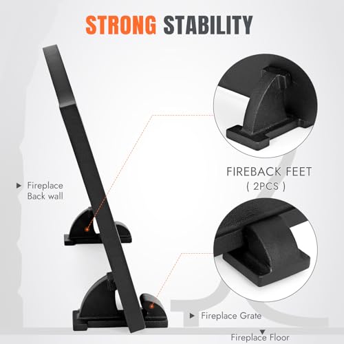 INNO STAGE 20 Inch Fireback for Fireplaces - Cast Iron Firebacks with Feet, Heavy Duty Fireplace Back Plate Protector, Fireplace Heat Reflector, Black