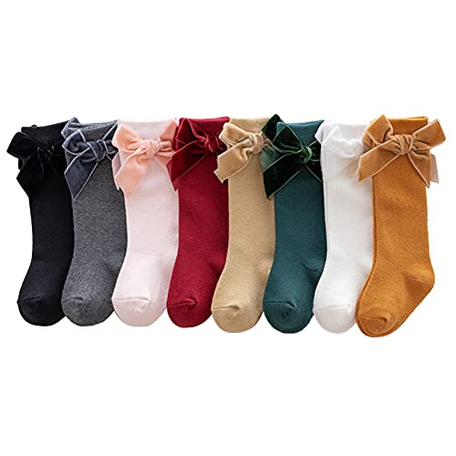 Oneflow Knee High Socks Infant Baby Girls Thigh High Socks Long Stockings Toddler Knit School Socks With Bow (Dark Green , S ) #TOP2