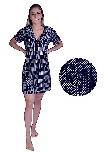 Camisola Em Liganete Botões Aberta Amamentação Pós Cirurgia (G, Preto Poá Branco Pequeno)