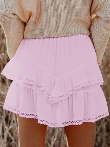 Image of Aoudery Flowy Shorts for Women Casual Boho Ruffle Tiered Skorts High Waist Mini Skirts Golf Tennis Crochet Shorts