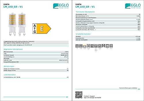 EGLO LM_LED_G9, Set di 2 Lampadine LED, 3 Watt