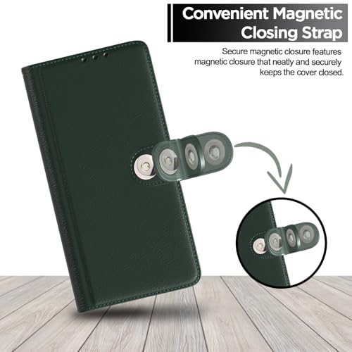 Image of Pikkme Flip Cover Leather Finish | Inside TPU with Card Pockets | Wallet Stand and Shock Proof | Complete Protection Button Flip Case for Samsung Galaxy A16 5G (Green)