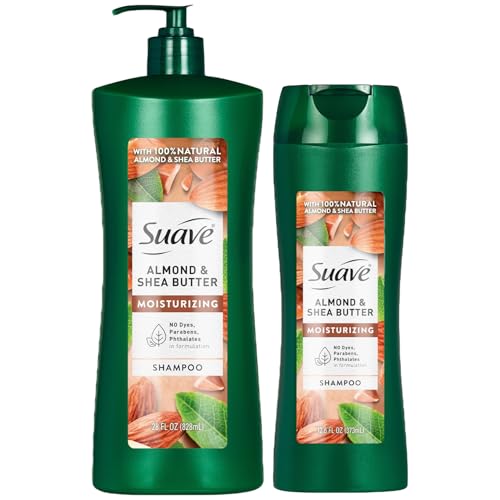 Suave Almond Shea Butter Moisturizing Shampoo 2-Size Bundle, Clarifies & Replenishes Dry, Damaged Hair