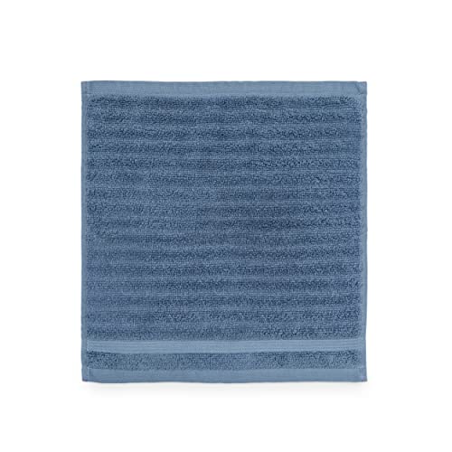 Martha Stewart Textured Cotton Bath Towels Set - 6 Piece | 2 Bath Towels - 2 Hand Towels - 2 Washcloths | Quick Dry Bathroom Towels | Bathroom Essentials | Absorbent | Toallas | Blue #TOP4