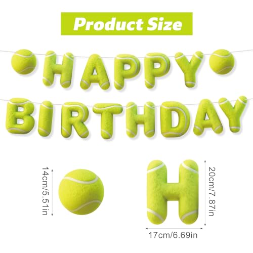 Image of Sport Birthday Banner, 3D Sport Theme Happy Birthday Banner (Tennis) | Decoration Funny Ball Themed Party Supplies Suitable for Kids Teenagers Adults