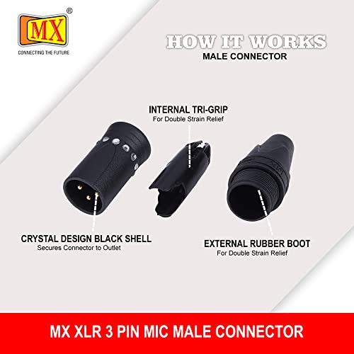 Image of MX 3 Pin XLR connector Microphone Connector pin Pure Copper Nickel Plated Pins1 for High Conductivity microphone cable connector PERENT (3 PIN CRYSTAL DESIGN, Pack of 1, Male Connector)