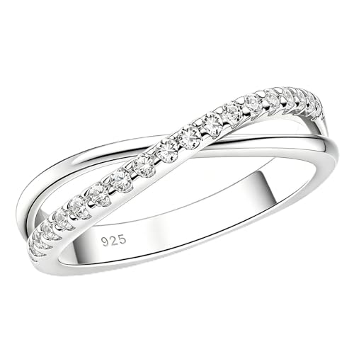HAULTENG Sterling Silver Moissanite Wedding Band for Women Criss cross Ring
