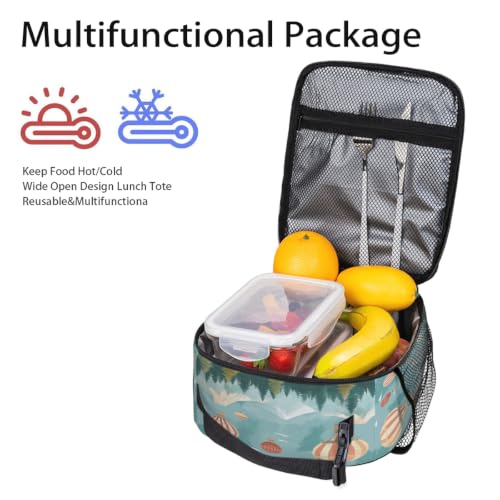 Axurera Insulated Lunch Bags for Men Women - Cute Hot Air Balloon Mountain Forest Scene Lunch Box, Reusable Thermal Cooler Tote Bag, Leakproof Portable Lunch Box for Work, School, Picnic, Travel - Image 4