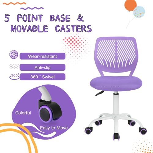7. Bild von Homy Casa Schreibtischstuhl Verstellbarer drehbarer Bürostuhl Stoffsitz Ergonomischer Arbeitsstuhl ohne Armlehne Lila