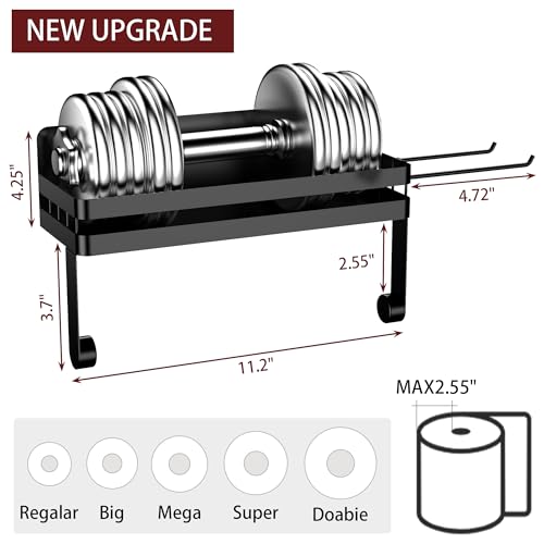 Image of ZUNTO Magnetic Paper Towel Holder for Fridge, Black Kitchen Organizer with Towel Roll Holder, Spice Shelf and 2 Hanging Racks(No Drilling)