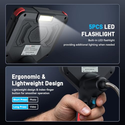 Image of 6.4mm 360 Articulating Borescope 4-Way Endoscope Camera with Light | 5 inch IPS Screen, 2MP /1080P, 5.0FT, Built-In LED Flashlight, 360 Joystick Control for Automotive, Aircraft & Engine Inspection
