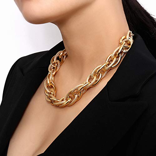 Asphire Punk Twist Rope Choker Necklace Gold Chunky Carved Link Chain Statement Necklace Boho Twist Necklace Jewelry Gift for Women2