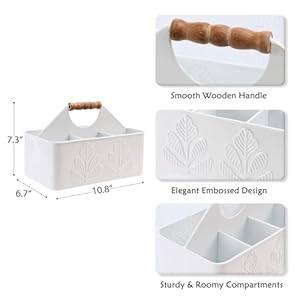 NIKKY HOME Farmhouse Silverware Organizer with 4 Compartments Cutlery Caddy Kitchen Countertop Flatware Holder for Utensil, Spoons, Knives, Forks, White Plant Embossed Pattern NIKKY HOME Farmhouse Silverware Organizer with 4 Compartments Cutlery Caddy Kitchen Countertop Flatware Holder for Utensil Spoons Knives Forks White Plant Embossed Pattern