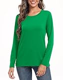 PRIMODA Women's Crew Neck Long Sleeve Shirts Basic Loose Fit Layering Cotton Blend St Patricks Day Kelly Green Tops L