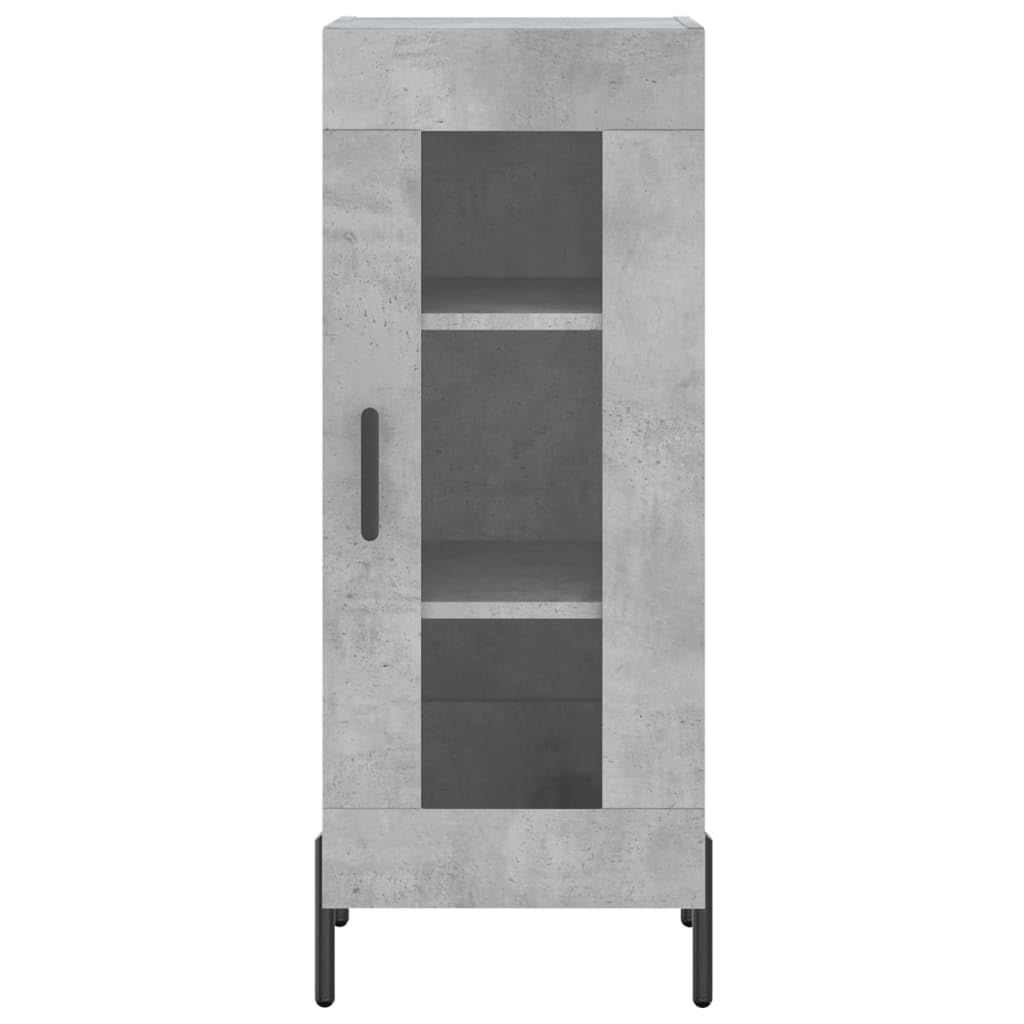 Générique Bufet wysoki szary betonowy 34,5 x 34 x 180 cm z drewnianymi drzwiami i metalowymi nogami, duża przestrzeń do przechowywania do organizacji codziennych niezbędnych rzeczy.