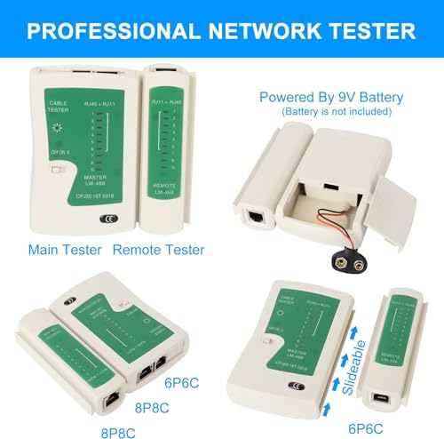 Image of COOLCOLD RJ45 Crimping Tool Kit - All-in-One Passthrough Ethernet Crimper for Cat5 /Cat6 /Cat7 - Includes Network Cable Tester with Battery, 10pc Cat6 Pass-Through Connectors & 10pc Boots(Multicolor)
