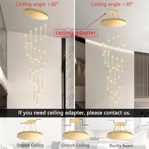 Image of 156in Long Light 20-Lights Chandeliers for Entryway LED Dimmable Chandeliers Lighting Fixture Modern Flat Sloped High Ceiling Pendant Lights Crystal Drop Light for Living Room Foyer Hallway Staircase