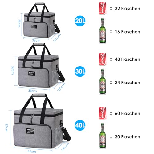 SPGOOD Kühltasche 20L/30L/40L Thermotasche Picknicktasche Groß Isoliert Faltbar Gefriertasche Warmhaltetasche Lunchtasche Tiefkühltasche Cooler Bag Einkaufstasche für Strand/Picknick/Camping/BBQ (30L) 4