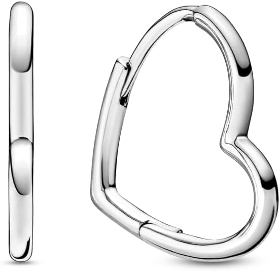 PANDORA Asymmetrical Heart Hoop Earrings - Timeless Earrings for Women - Gift for Her - Made with Sterling Silver - With Gift Box