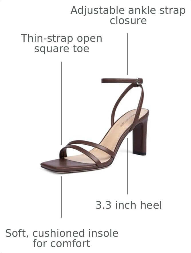 Image of Womens Sandals Square Open Toe Chunky High Heels Strappy Ankle Strap Shoes
