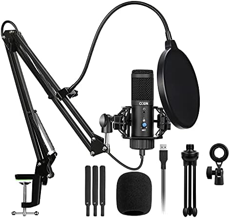 USB Microphone for Laptop, Studio Mic Skilled 192KHZ/24Bit PC Podcast Cardioid Streaming Condenser Microphone Equipment with Growth Arm Shock Mount, Pop Filter, Mute Button for YouTube Recording