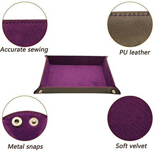 Socospace Valet Tray-Leather And Velvet,Jewelry Tray ,Catchall Tray For Jewelry,Wallets,Watches,Key,Phones,Glasses, Perfect For Nightstand,Entryway Table,Desk,Key Tray,Home Decor（Purple #TOP1