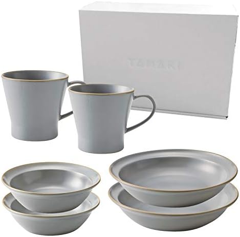 Tamaki T-930236 Pair Dinnerware Set, Edge Line, Gray, 6-Piece Set, Microwave and Dishwasher Safe, Box Included, Service for 2 People