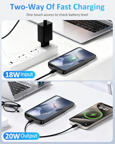 Funda con batería para Samsung S22 Plus carcasa de carga protectora negra 6