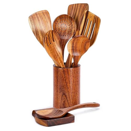 Juego de cubiertos de madera multifuncionales y cuchara para servir comida 2