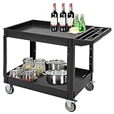 2-Tier Utility Cart with 2 Shelves, 500 lbs Capacity, Heavy Duty Utility Service PP Cart with Rolling Wheels & Storage Handle for Warehouse, Garage, Industrial and Commercial Use