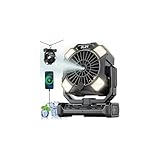 BLBS Camping Misting Fan - 24000mAh Rechargeable Portable Fan with 300ml (9oz) Water Tank, 80H Cooling, 5H Mist, 4 Speeds, LED Light & Hook - Outdoor Camping Travel Essentials（Black）