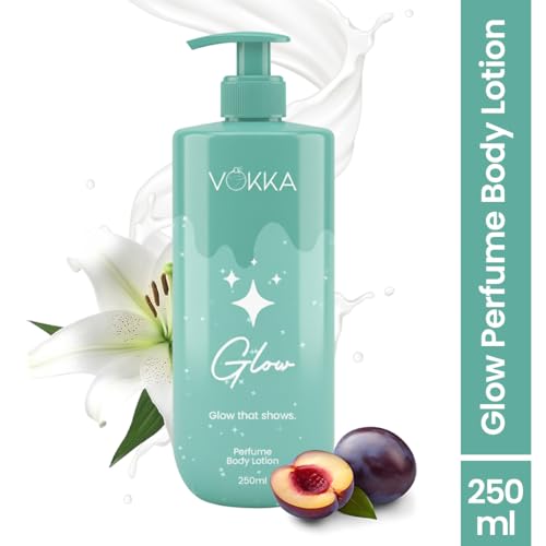 Image of VOKKA Glow Perfume Body Lotion 250ml | Bright Fruity Floral Fragrance | Passionfruit Peach Blossom Jasmine Notes | Aloe Vera Shea Butter & Cocoa Butter Moisturizing Lotion | BodyLotion for Men & Women