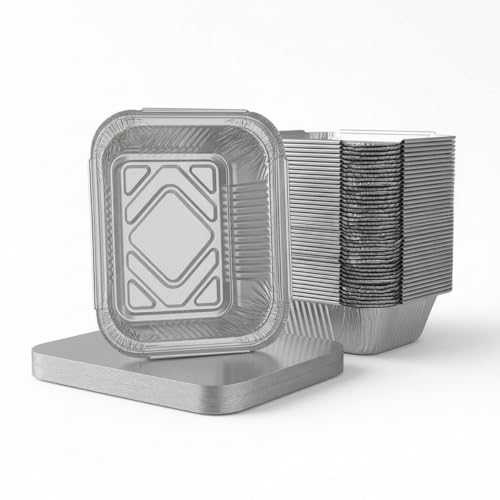 NAEEM SONS 18x Disposable Aluminium Foil Food Container with Lids Perfect for Storage Meal Prep,Takeaway,and Airfryer Cooking Events, BBQ, Parties 14.5 x 12 x 4.5 cm (pack of 18)